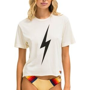 Aviator Nation Cream Tee with Black Lightning Bolt